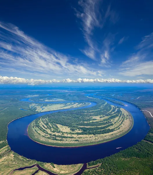 Aerial view of forest the river — Stock Photo, Image