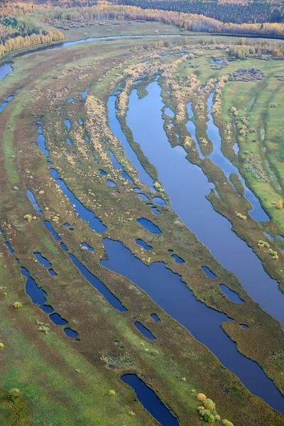 Aerial view of the flood on a river — Stock Photo, Image