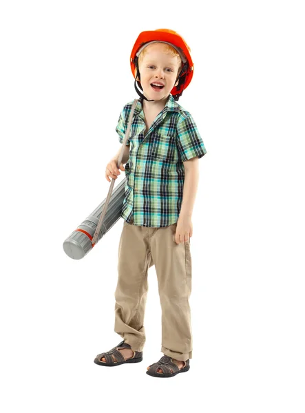 Mały chłopiec z twardy kapelusz — Zdjęcie stockowe