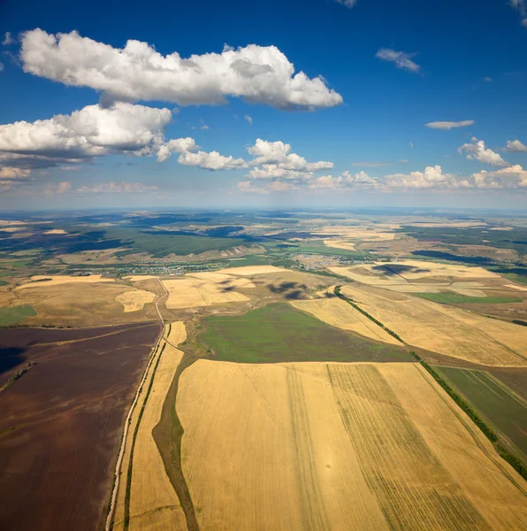 Aerial view of the countryside with fields of crops — Stock Photo, Image