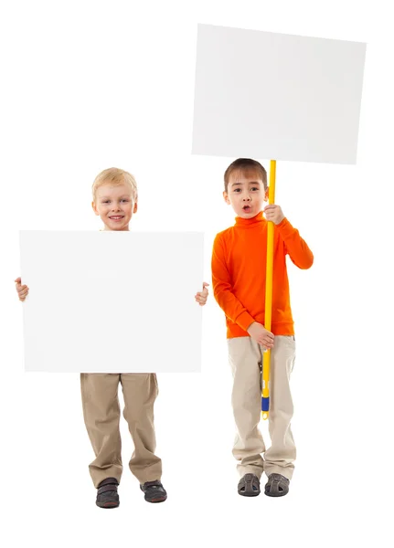 Llittle boys with banners — Stock Photo, Image