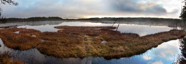 Panoramic sunset above the lake