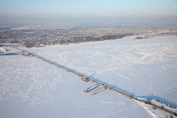 铁路在冬天的鸟瞰图 — 图库照片