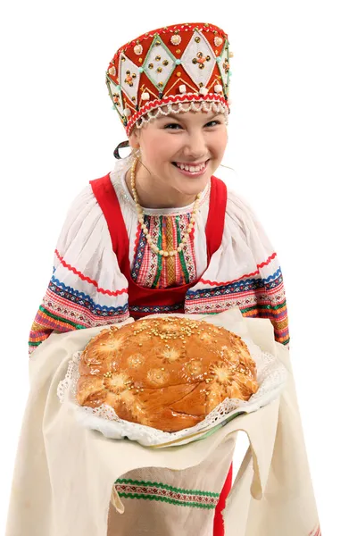 Ragazza con pane fresco Foto Stock