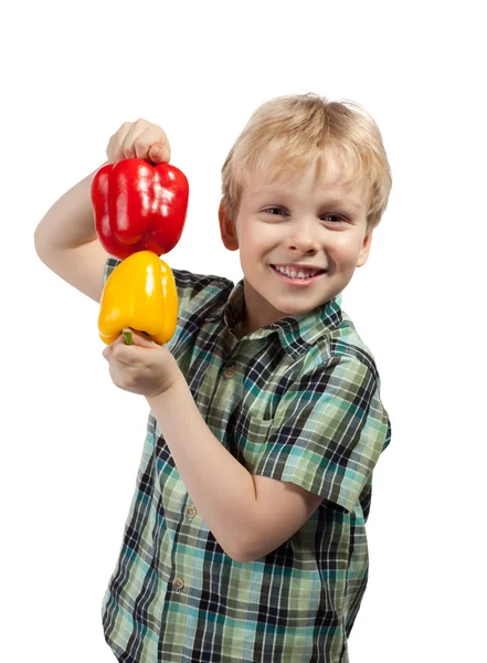 Kleine jongen met paprika — Stockfoto