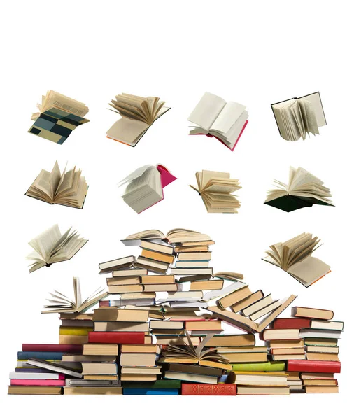 Books Falling Large Pile Books White Background — Stock Photo, Image