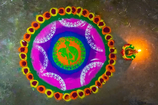 Rangoli Tradicional Indio Con Motivo Celebración Del Festival Desde Diferentes — Foto de Stock