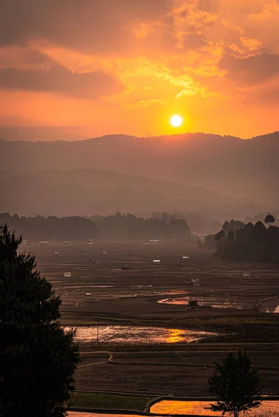 Şafak Vakti Ziro Arunachal Pradesh Hindistan Dağların Tepesinde Tarım Arazileri — Stok fotoğraf