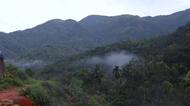 Berg Bedeckt Mit Grünen Wäldern Und Bewölktem Himmel Morgen Video — Stockvideo
