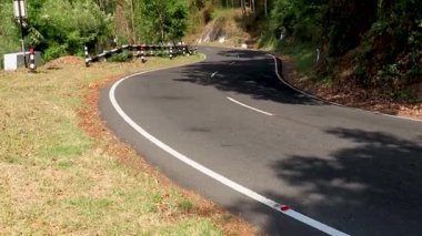 Yeşil ormanları olan izole dağ kıvrımlı asfalt yolu