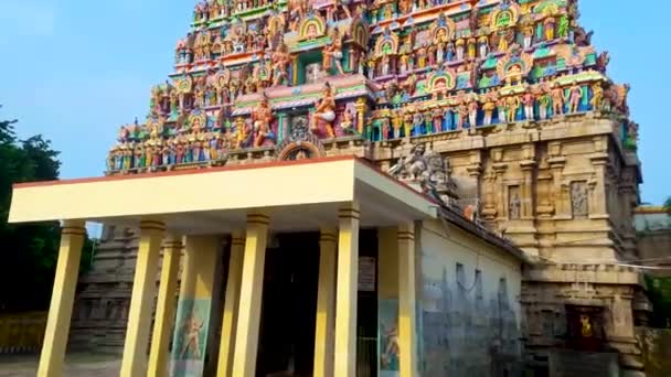 Древний Храм Монументальная Башня Традиционным Художественным Видео Снято Tamilnadu Индии — стоковое видео
