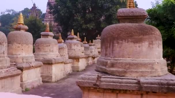Kis Buddhista Hagyományos Stupa Sok Szerzetesek Kínál Reggeli Pryers Videó — Stock videók