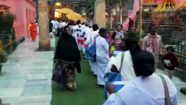 Hängiven Kön Med Antika Traditionella Buddisttempel För Morgonpryersvideo Tas Mahabodhi — Stockvideo