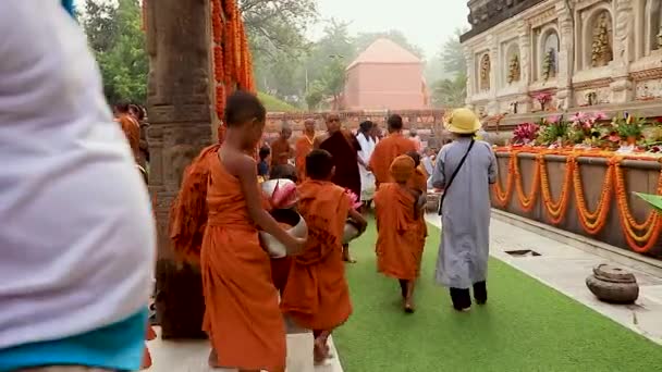 Moines Bouddhistes Entrant Dans Temple Pour Les Prières Quotidiennes Ligne — Video