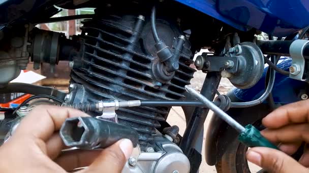 Two Wheeler Motorbike Maintenance Day Flat Angle Details — Stock Video