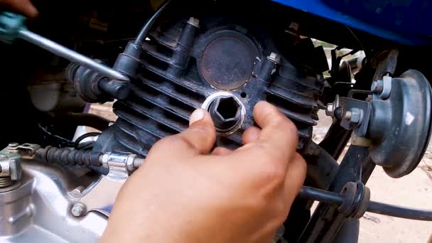 Two Wheeler Motorbike Maintenance Day Flat Angle Details — Stock Video