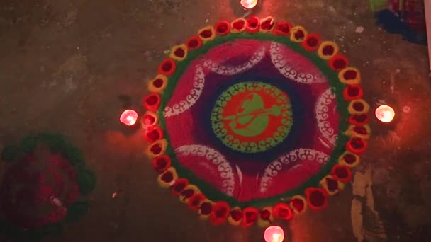 Rangoli Tradicional Indiano Por Ocasião Celebração Festival Diferentes Ângulos — Vídeo de Stock