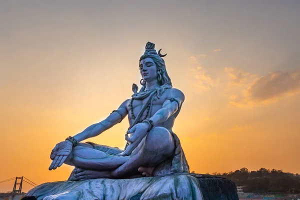 Hindu God Lord Shiva Statue Meditation Posture Dramatic Sky Evening — стоковое фото