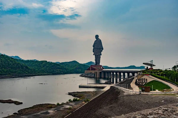 statue of unity the world tallest statue with bright dramatic sky at day from different angle image is taken at vadodra gujrat india on July 10 2022.