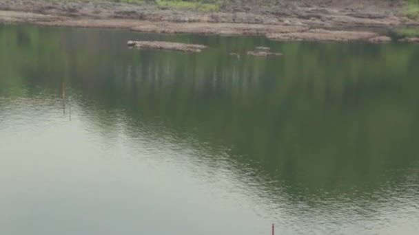 Statue Panneau Unité Écrite Montagne Verte Avec Rivière Matin Angle — Video