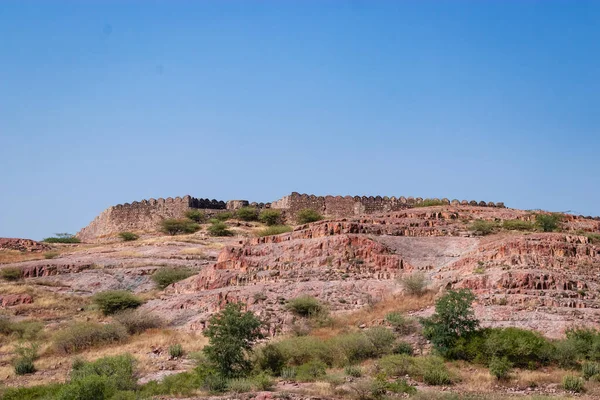 Ancient Stone Wall Mountain Top Blue Sky Flat Angle — Stock Photo, Image
