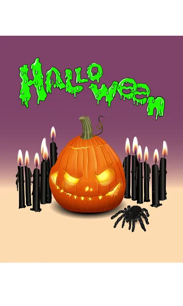 Halloween pumpkin, spider and candles — Stock Vector