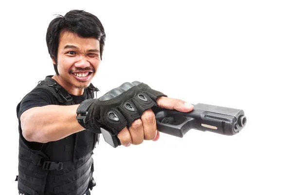 Police holding Gun — Stock Photo, Image