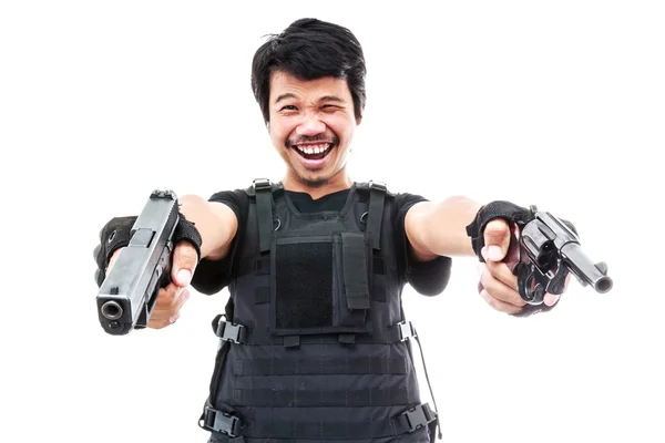 Police holding Gun — Stock Photo, Image