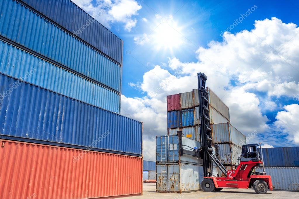 Forklift handling the container box 