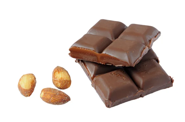 Pieces of Dark chocolate with almonds — Stock Photo, Image