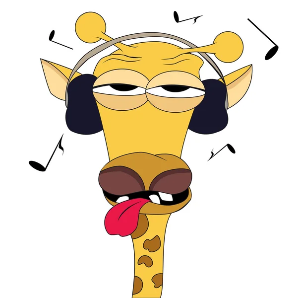 Cartoon giraff lyssna på musik Vektorgrafik
