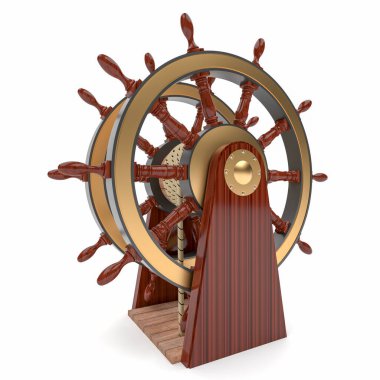 Rueda del Timon de un antiguo barco del siglo XVIII, farkında mısın? Aislado ayık fondo Blanco