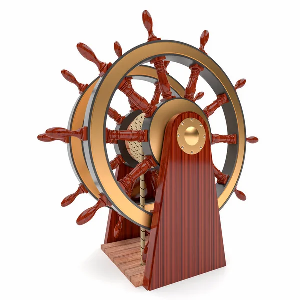 Rueda del Timon de un antiguo barco del siglo XVIII, farkında mısın? Aislado ayık fondo Blanco