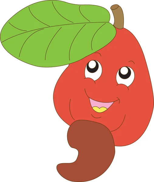 Jedinečný styl obrázku legrační, šťastný karikatura červené kešu ovoce s knírkem mává, dává palec nahoru gesto. — Stockový vektor