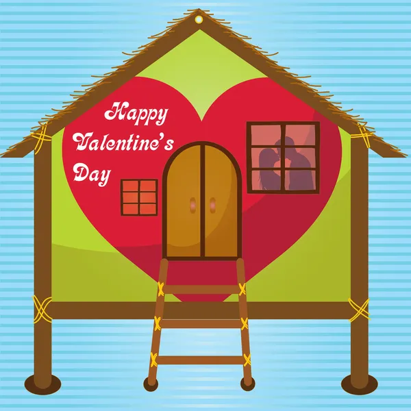 Happy valentines day cards kissing on window in Full house — Stock Vector