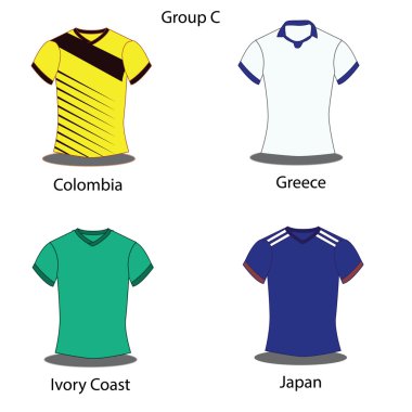 futbol - futbol takım oyuncuları. c - Kolombiya, Yunanistan, Fildişi Sahili, Japonya grup. vektör çizim.