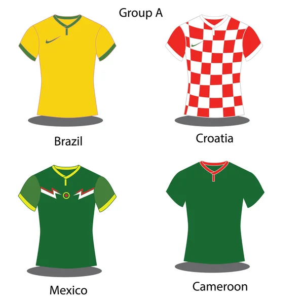 Voetbal - voetbal team spelers. groep a - Brazilië, Kroatië, mexico, Kameroen. vectorillustratie. — Stockvector