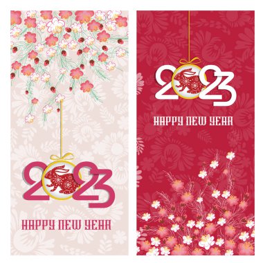 Mutlu yıllar 2023, Çin yeni yılı, Tavşan yılı, Zodiac tebrik kartı işareti, (Çeviri:)