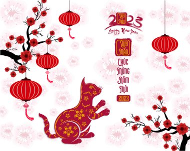 Happy lunar new year 2023, Vietnamese new year, Year of the Cat.