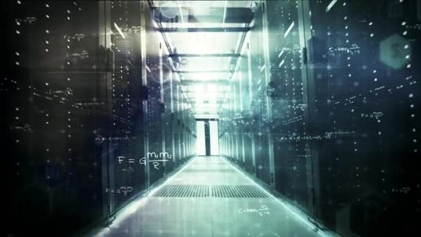 Dataservrar bakom glasrutor i datacentrets serverrum, — Stockvideo