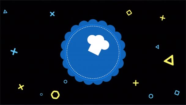 Animerade bageri logotyp mall med olika former i bakgrunden — Stockvideo