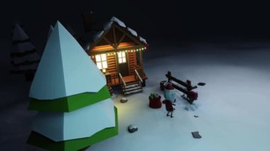 3D stilize noel baba posta kutusundan mektubu kaldırır