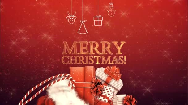 Cute animacji Merry Christmas liternictwo z prezentów i ornamentów świątecznych — Wideo stockowe