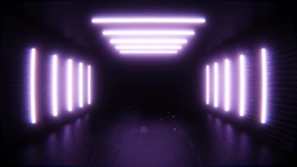 Abstraktní neonový světelný tunel procházející 3d vykreslovací smyčkou — Stock video