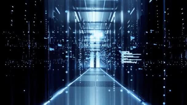 Digital Information Particles Flow Network Data Servers Mesh Panels Server — Vídeo de Stock