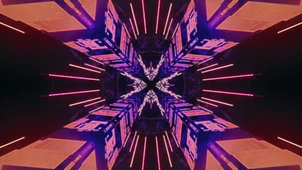 Abstract Neon Light Tunnel Flythrough Hyper Speed Jumps Rendering Seamless — Wideo stockowe