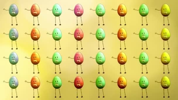 Group of multi-colored dancing easter eggs seamless loop — Stock Video