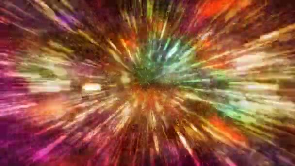 카메라 앞을 확대 한 별들이 하이퍼 공간을 날으는 4k 거무스름 한 갈매기. — 비디오
