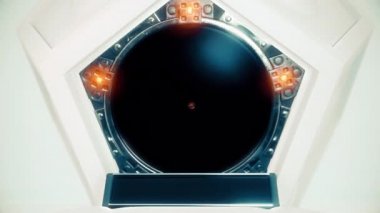 TV durağan çizgileri olan SciFi monitörü ve boşluk açma animasyonunu kopyala