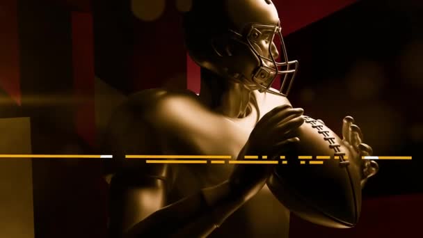 Cinematische weergave van 3D-Amerikaanse voetbal gouden sculpturen — Stockvideo